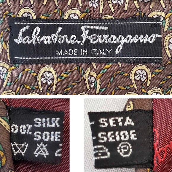 Salvatore Ferragamo Mens Silk Neck Tie Good Luck Horseshoes Clover Ribbons - Picture 4 of 8